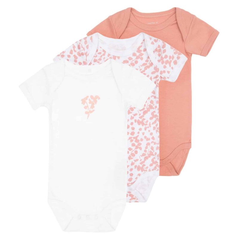 NAME IT 3er Pack Baby-Mädchen Kurzarm Bodies “Leaf” in Rosa – jetzt kaufen bei Lifetex-Heimtextilien.de