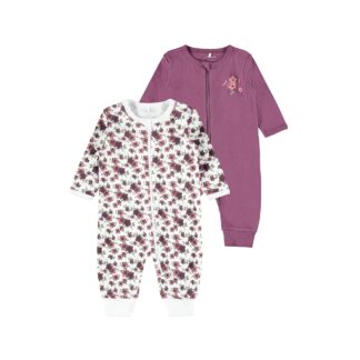 NAME IT 2er Pack Baby-Mädchen Schlafanzug Blumen Blüten Schlafstrampler Zip in Weiß/Violett – jetzt kaufen bei Teppich-kaufen-XXL.de