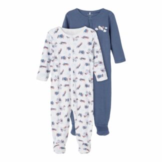 NAME IT 2er Pack Baby-Jungen Schlafanzug Flugzeuge Schlafstrampler Druckknöpfe in Weiß/Blau – jetzt kaufen bei Teppich-kaufen-XXL.de