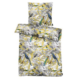 Apelt Bettwäsche-Garnitur Victoria GOTS Blätter Vögel 135x200 + 80x80 cm Grau – jetzt kaufen bei Tekal - Textile Lebensqualität